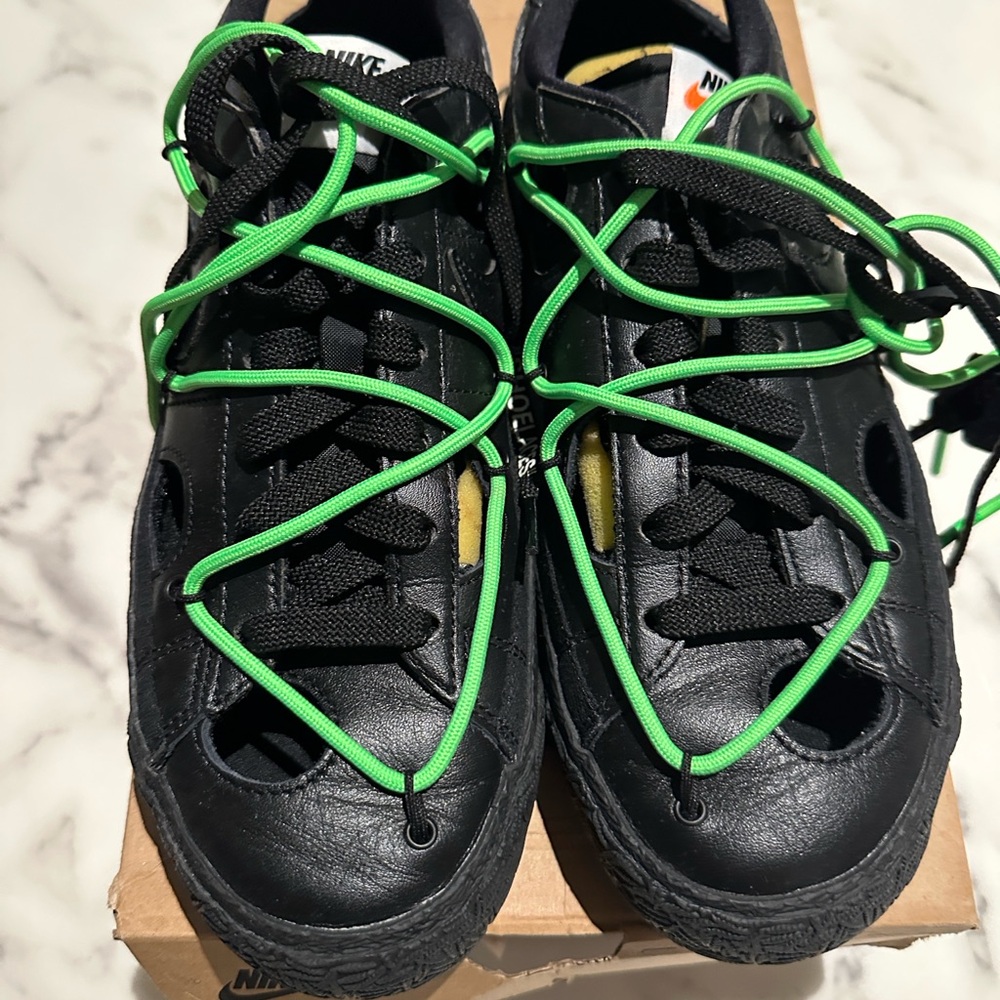 Nike/ Off White- Black Sneakers with Green Accents